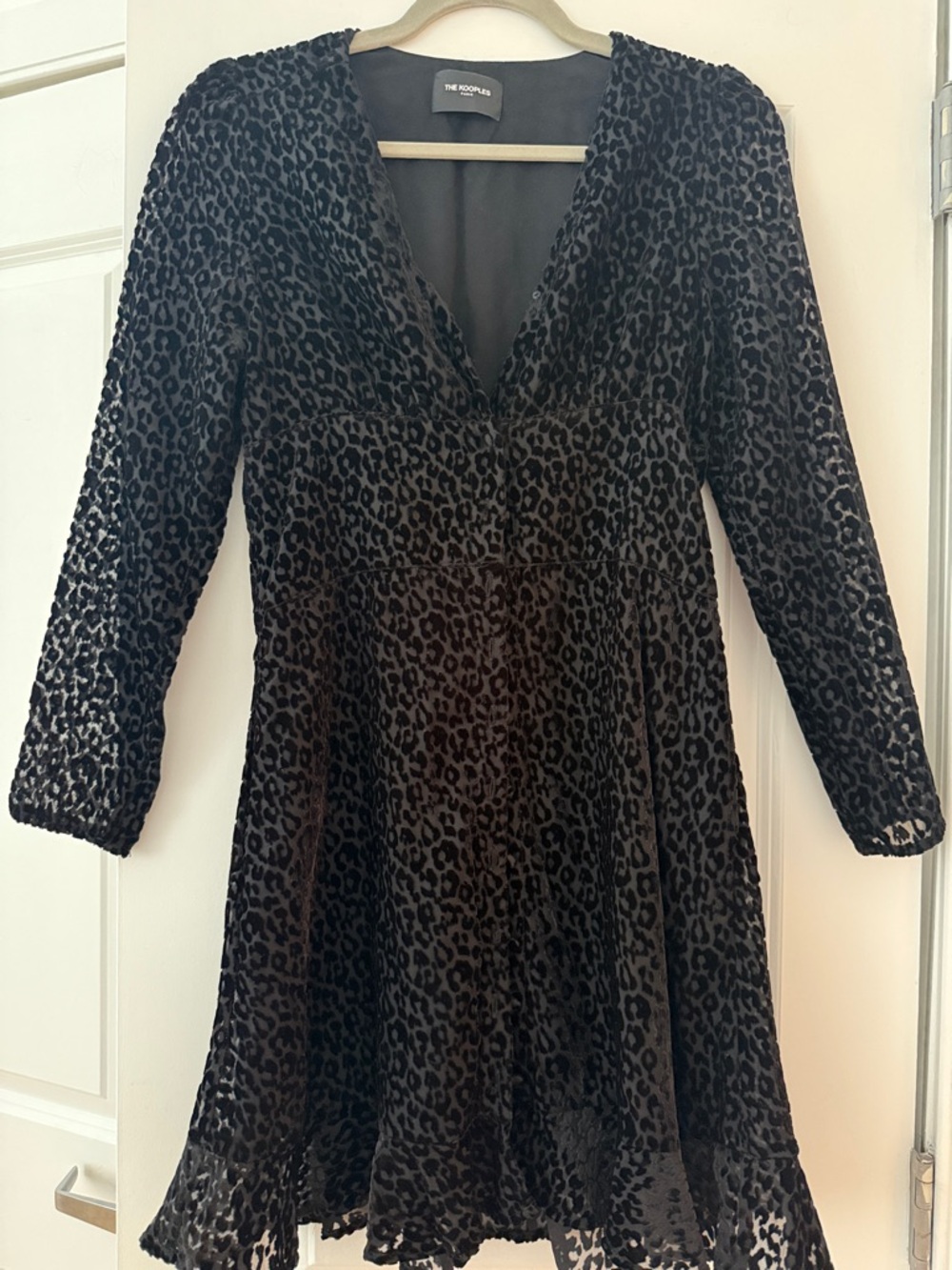 The Kooples Black Leopard Burnout V-Neck Velvet Dress